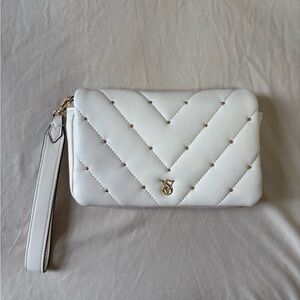 Victoria's Secret White Quilted Wristlet with Gold Accents